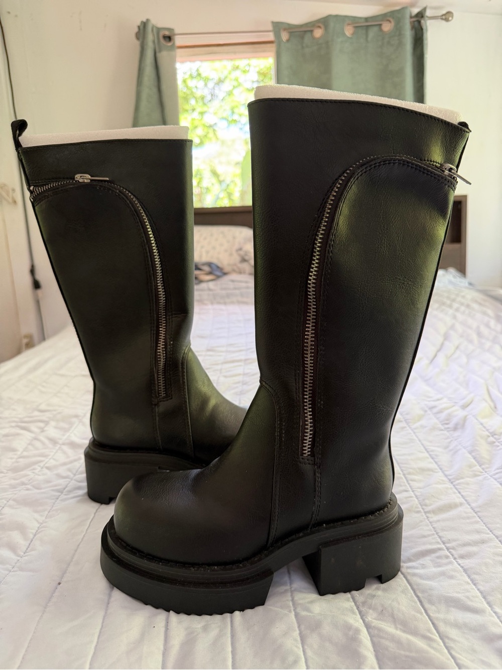 Dolls Kill Black Chunky Platform Knee-High Zip Boots